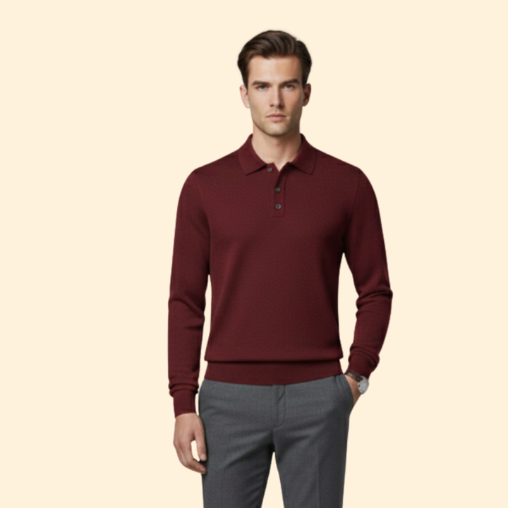 Men’s Long Sleeve Polo Shirt with Buttoned Collar