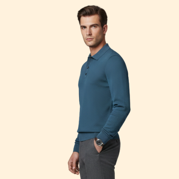 Men’s Long Sleeve Polo Shirt with Buttoned Collar