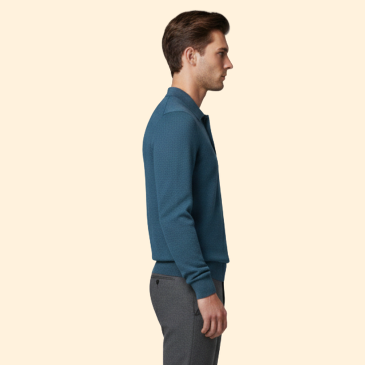 Men’s Long Sleeve Polo Shirt with Buttoned Collar