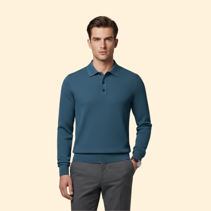 Men’s Long Sleeve Polo Shirt with Buttoned Collar