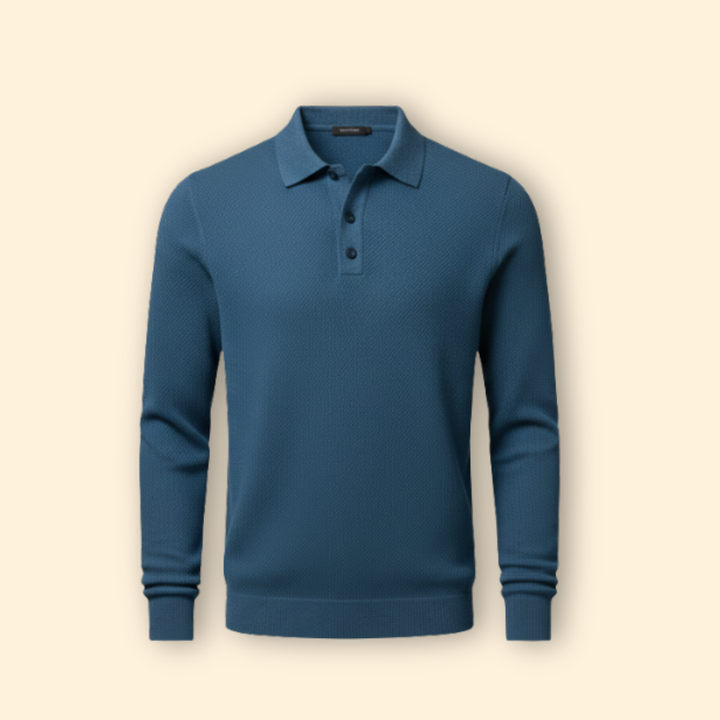 Men’s Long Sleeve Polo Shirt with Buttoned Collar