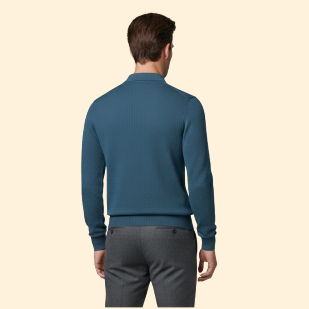 Men’s Long Sleeve Polo Shirt with Buttoned Collar