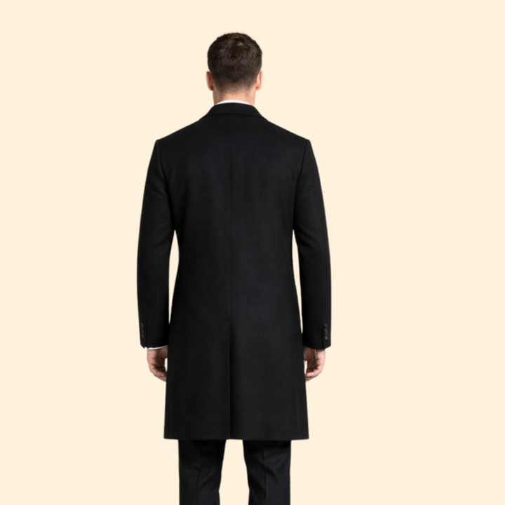 Men’s Long Wool Coat with Button Closure