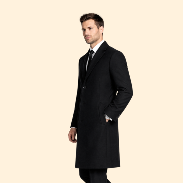 Men’s Long Wool Coat with Button Closure