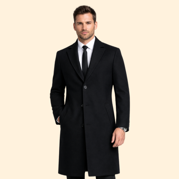 Men’s Long Wool Coat with Button Closure