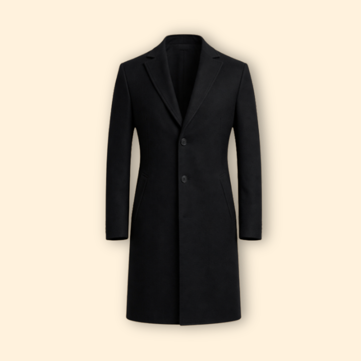 Men’s Long Wool Coat with Button Closure