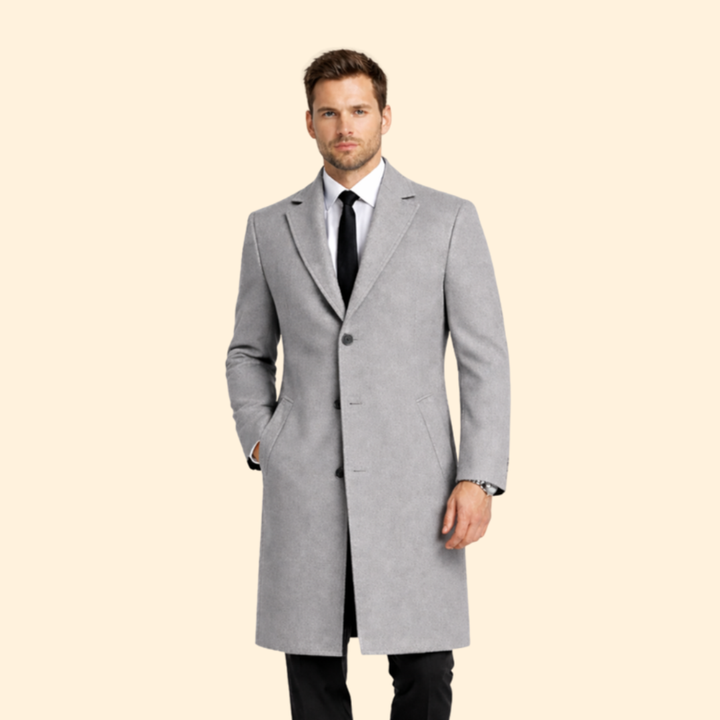 Men’s Long Wool Coat with Button Closure