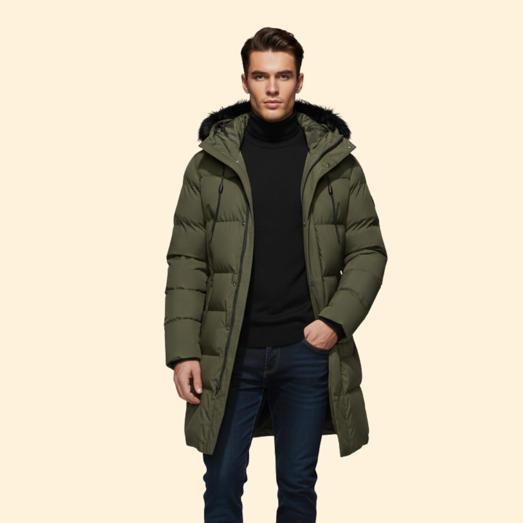 Men’s Puffer Jacket with Faux Fur Hood