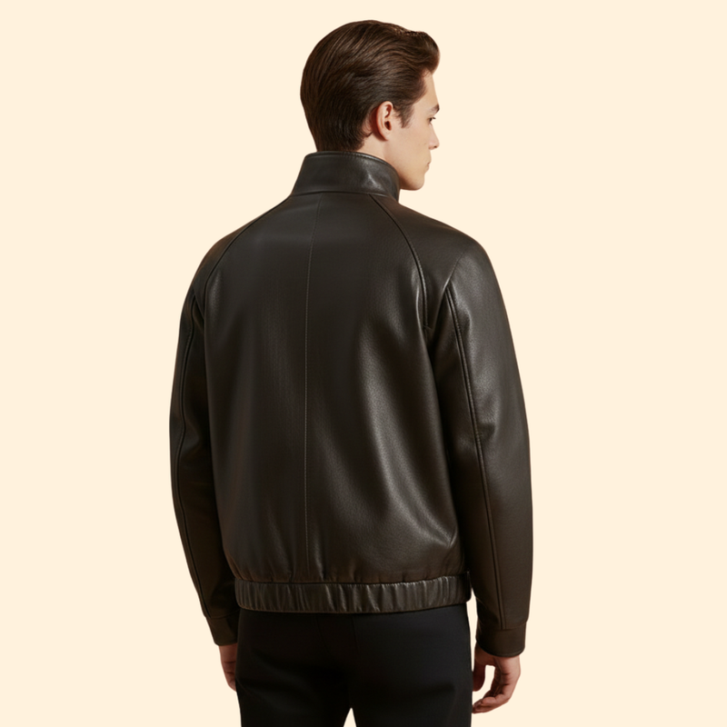 Men’s Suede Bomber Jacket with High Collar