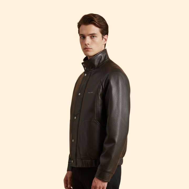 Men’s Suede Bomber Jacket with High Collar