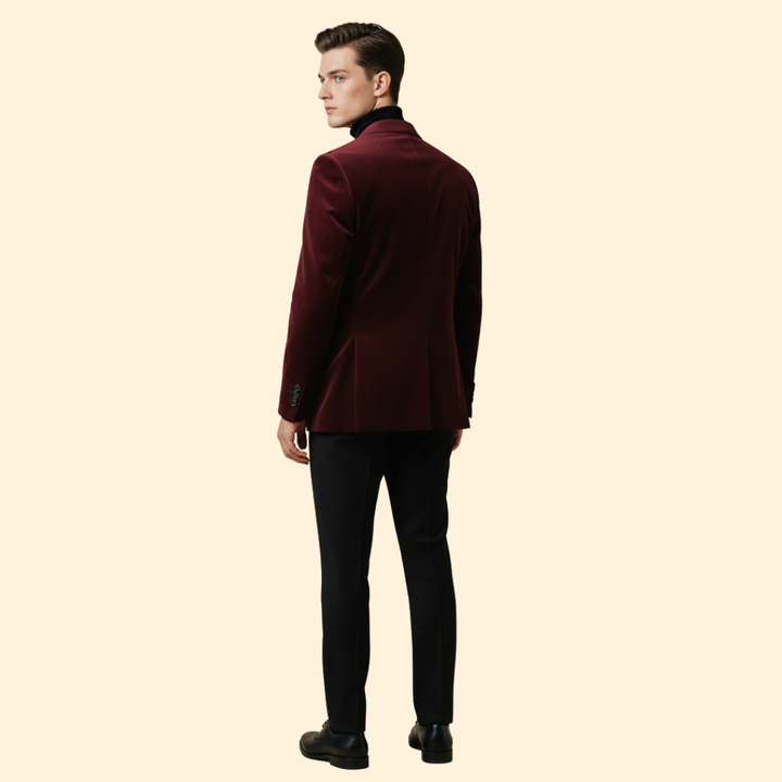 Men’s Velvet Blazer with Single Button Closure
