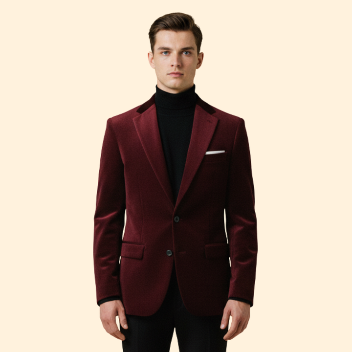 Men’s Velvet Blazer with Single Button Closure