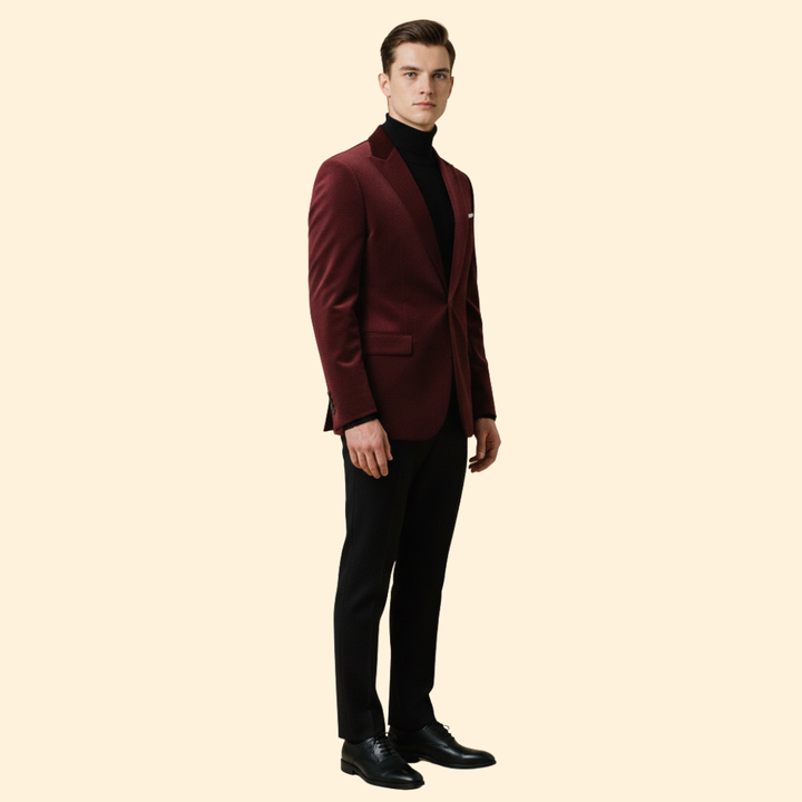 Men’s Velvet Blazer with Single Button Closure