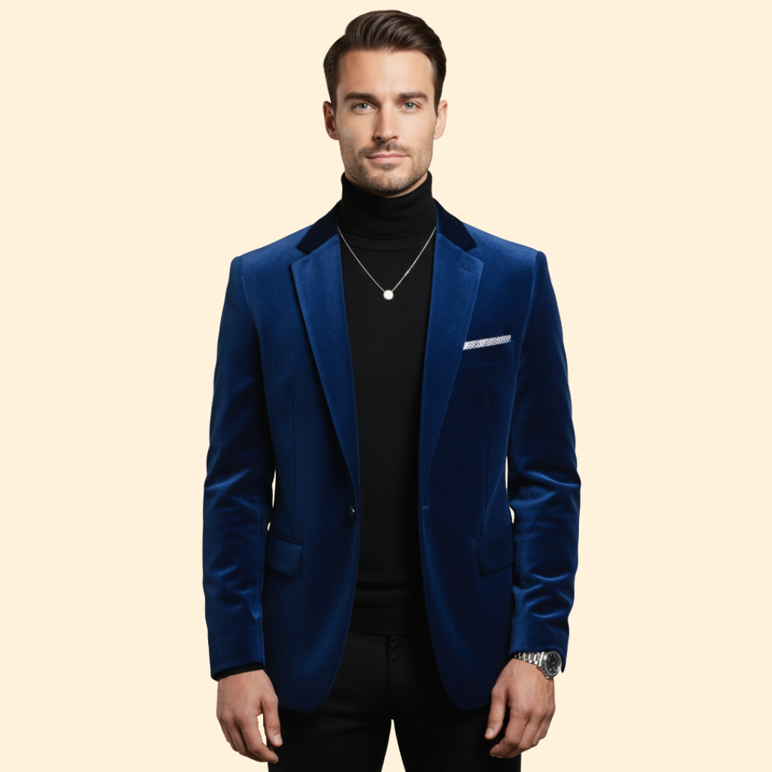 Men’s Velvet Blazer with Single Button Closure