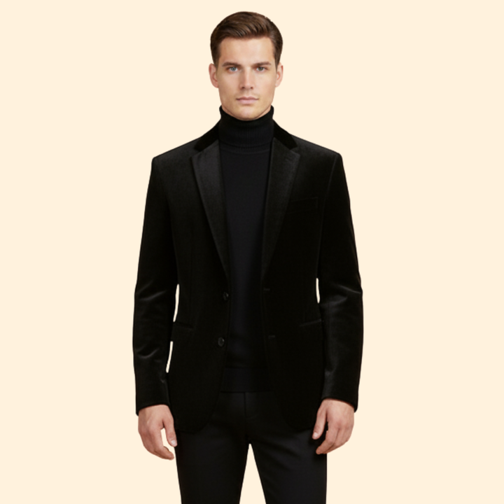 Men’s Velvet Blazer with Single Button Closure
