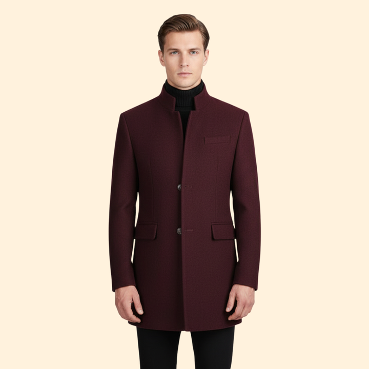 Men’s Longline Coat with Stand Collar Design