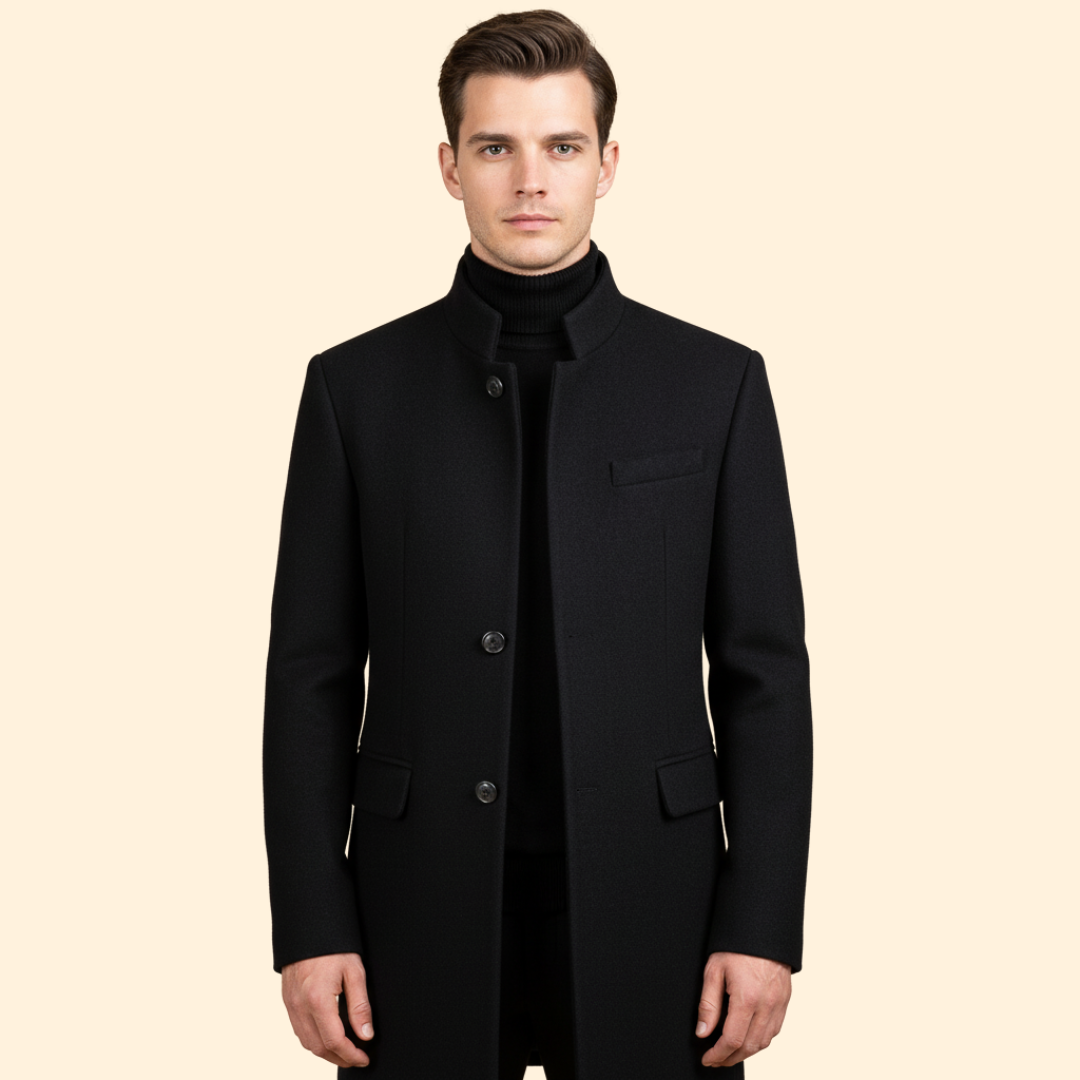 Men’s Longline Coat with Stand Collar Design