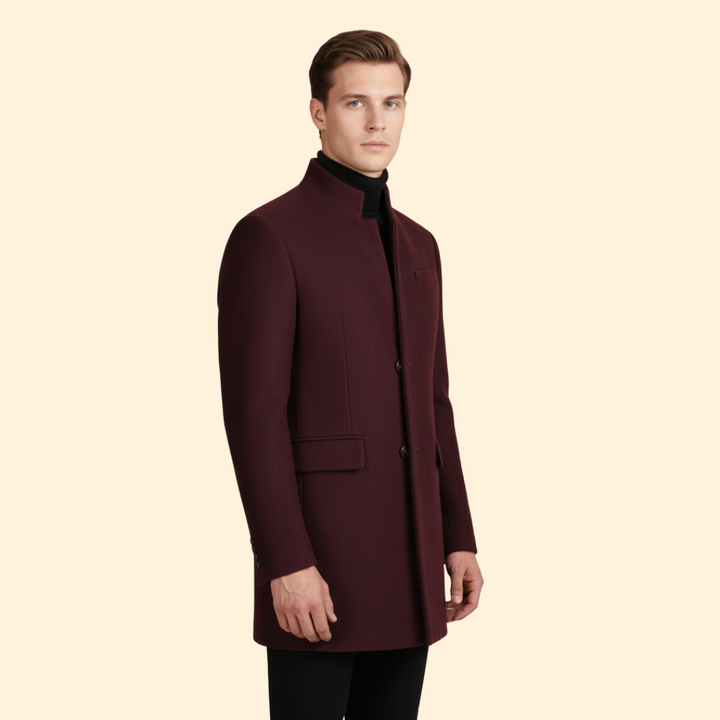 Men’s Longline Coat with Stand Collar Design