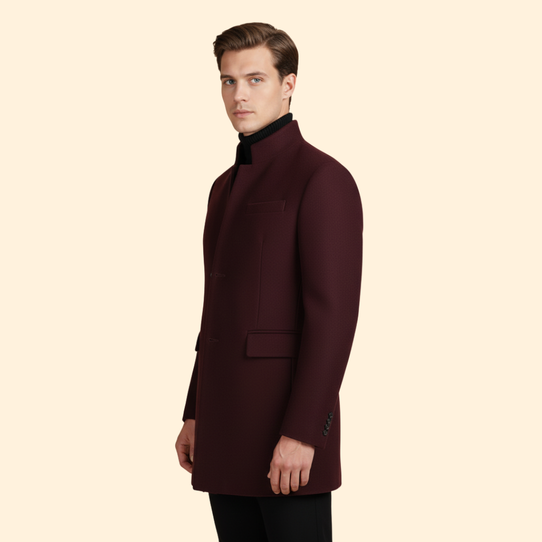 Men’s Longline Coat with Stand Collar Design