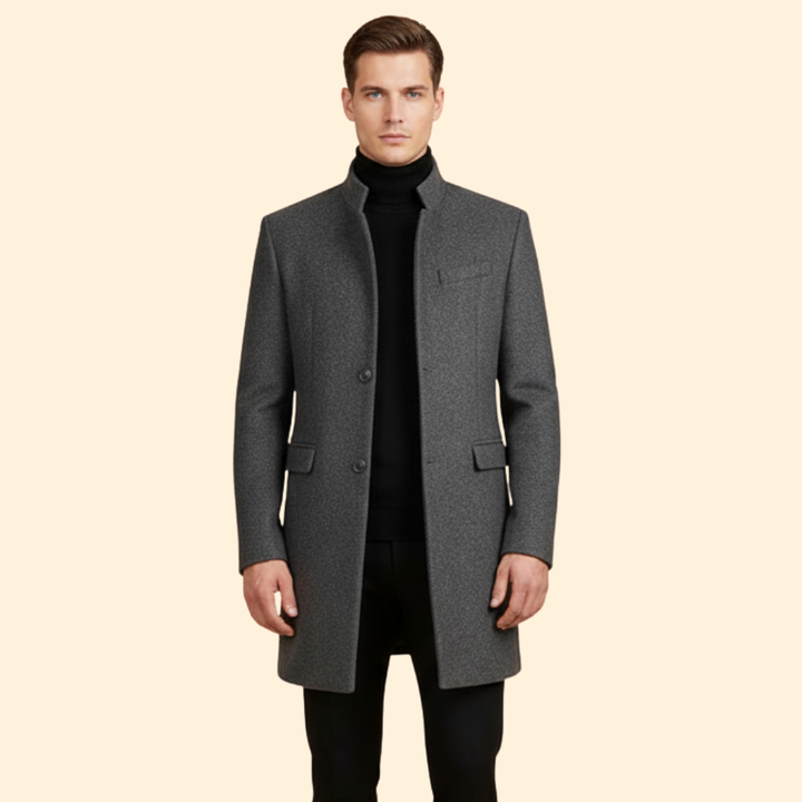Men’s Longline Coat with Stand Collar Design