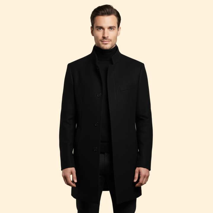 Men’s Longline Coat with Stand Collar Design