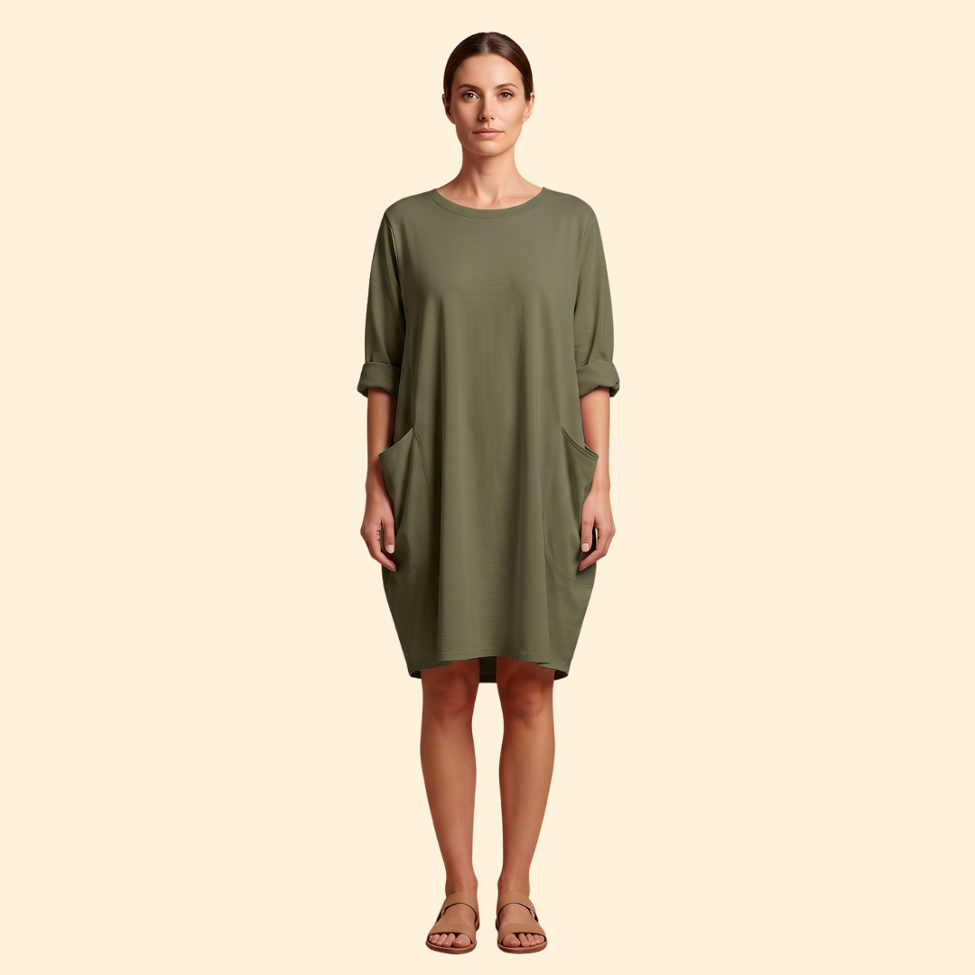 Women's Solid Dress with Round Neckline