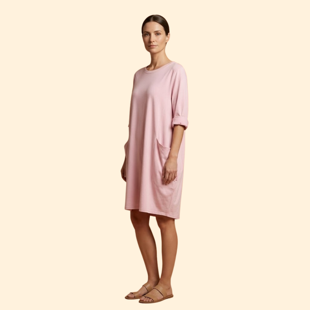 Women's Solid Dress with Round Neckline