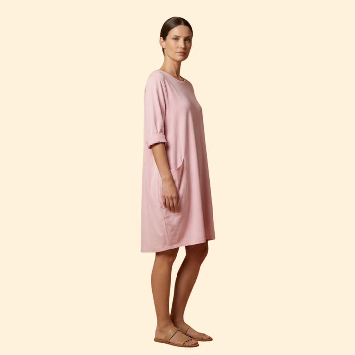 Women's Solid Dress with Round Neckline