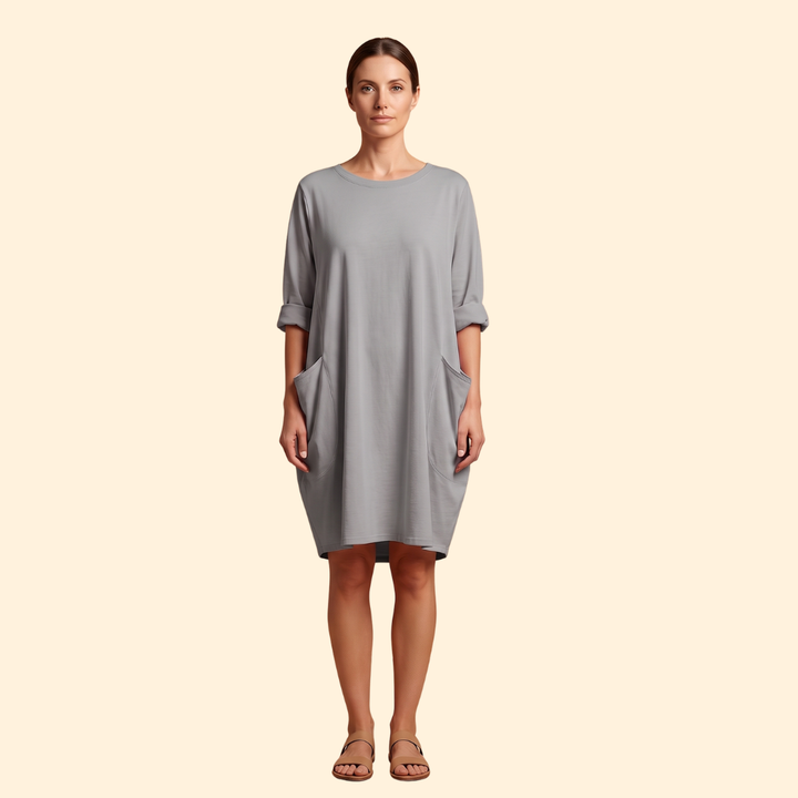 Women's Solid Dress with Round Neckline