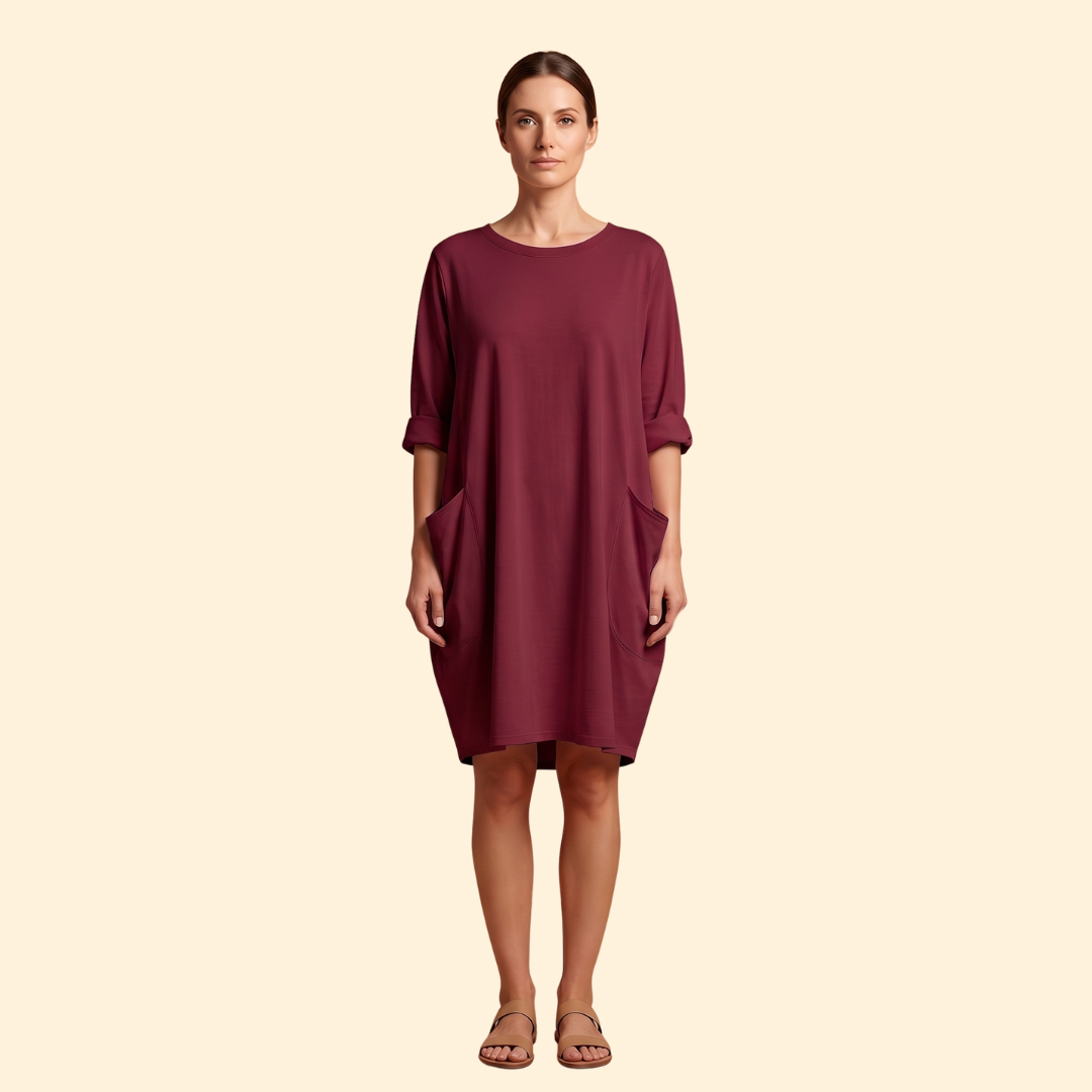 Women's Solid Dress with Round Neckline