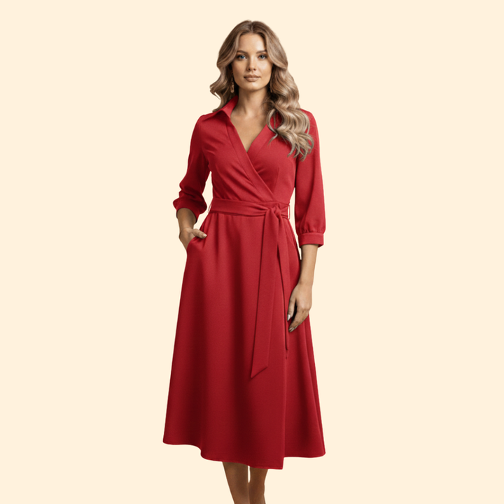 Women's A-Line Dress with Lapel Collar