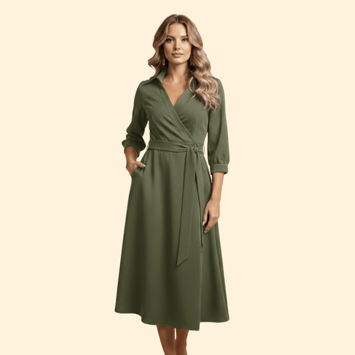 Women's A-Line Dress with Lapel Collar