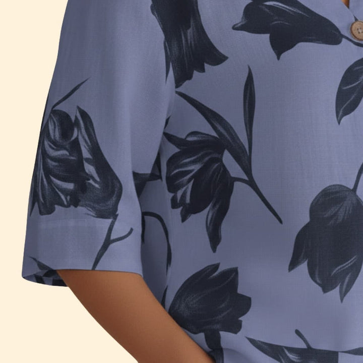 Women’s Blouse with Floral Print and V Neck