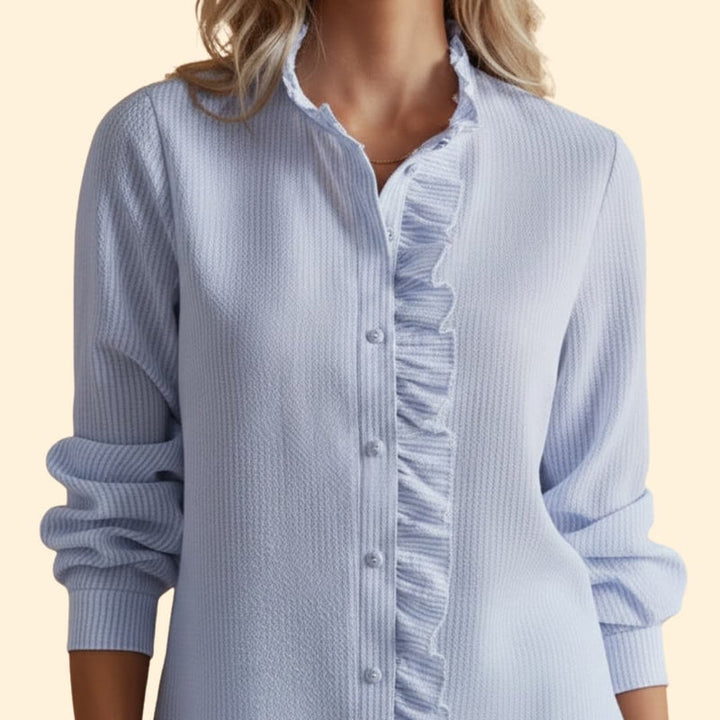 Women’s Blouse with Ruffle Detail and Button Front