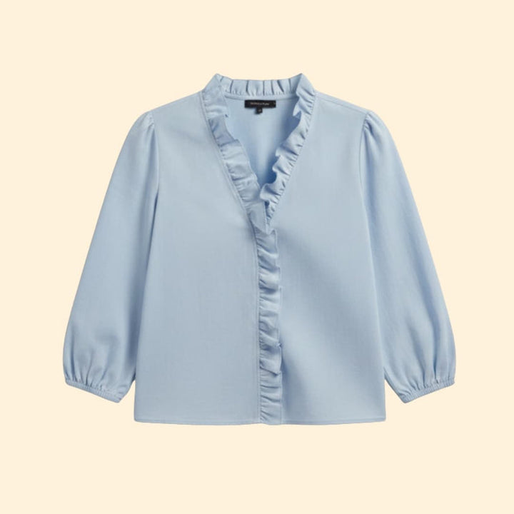 Women’s Blouse with Ruffle Trim and V Neck