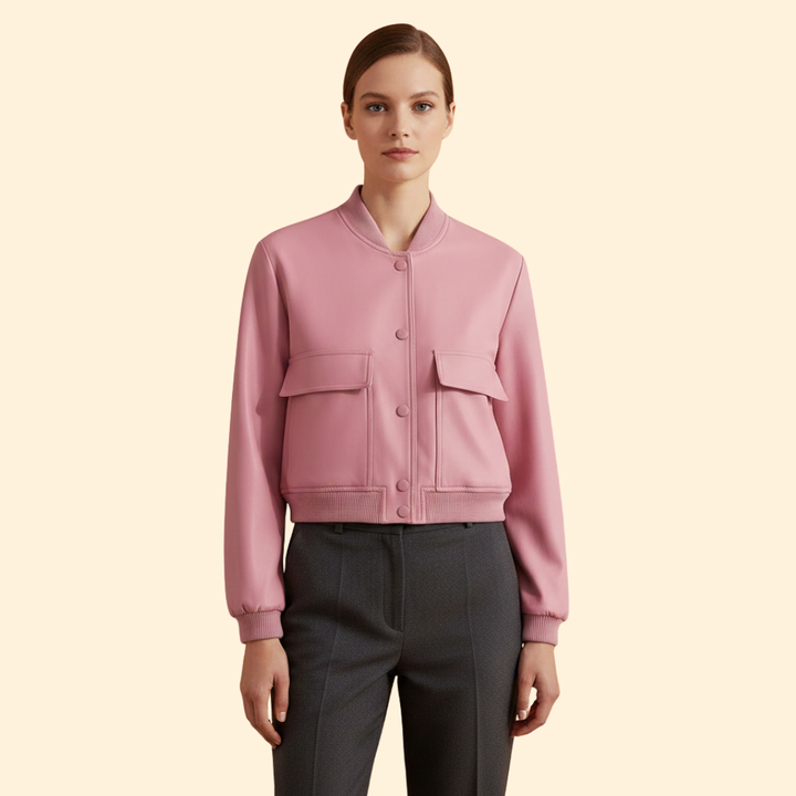 Women’s Bomber Jacket with Ribbed Hem and Pockets