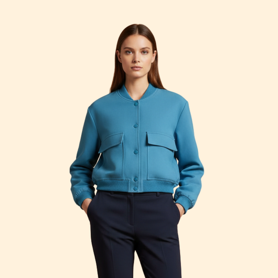 Women’s Bomber Jacket with Ribbed Hem and Pockets