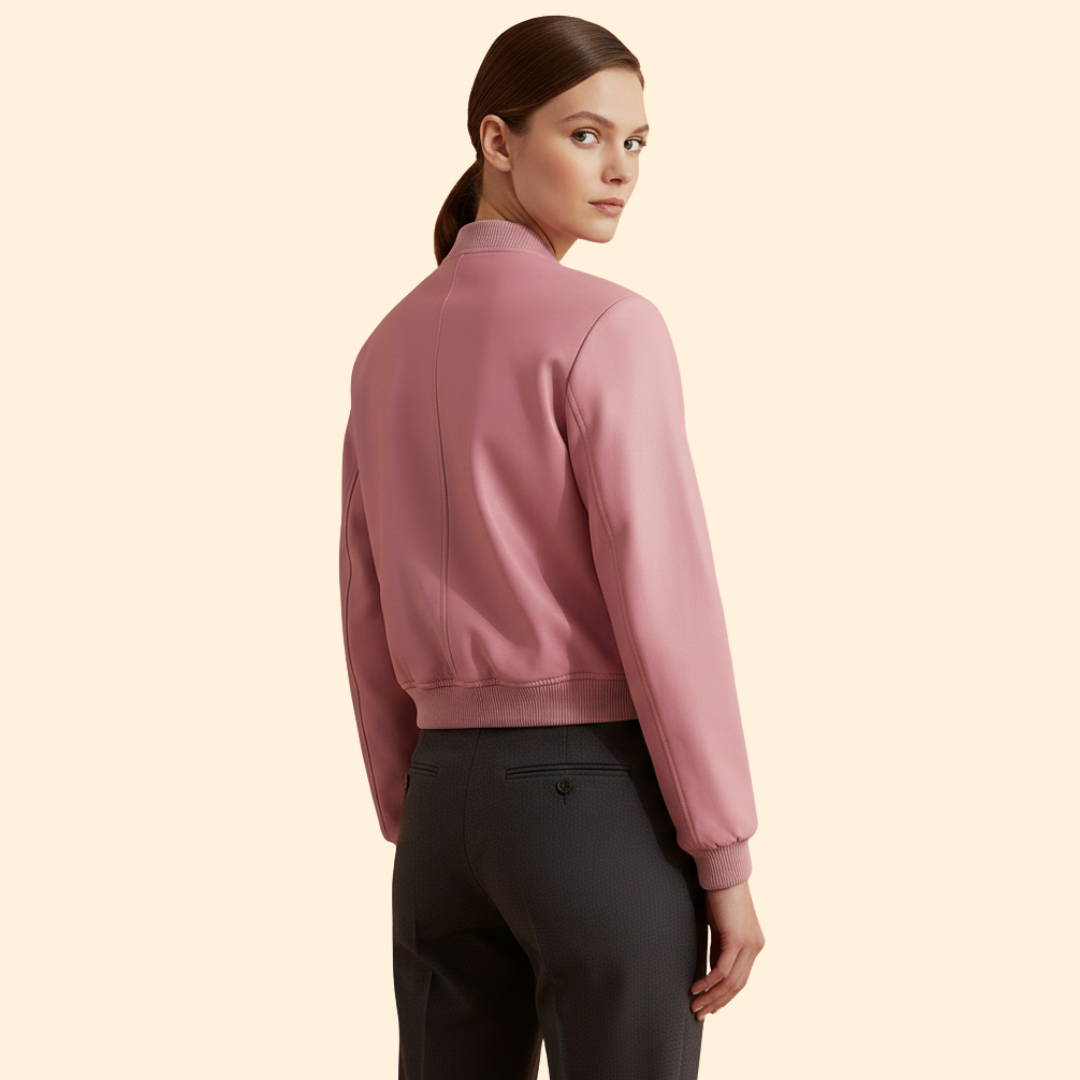 Women’s Bomber Jacket with Ribbed Hem and Pockets