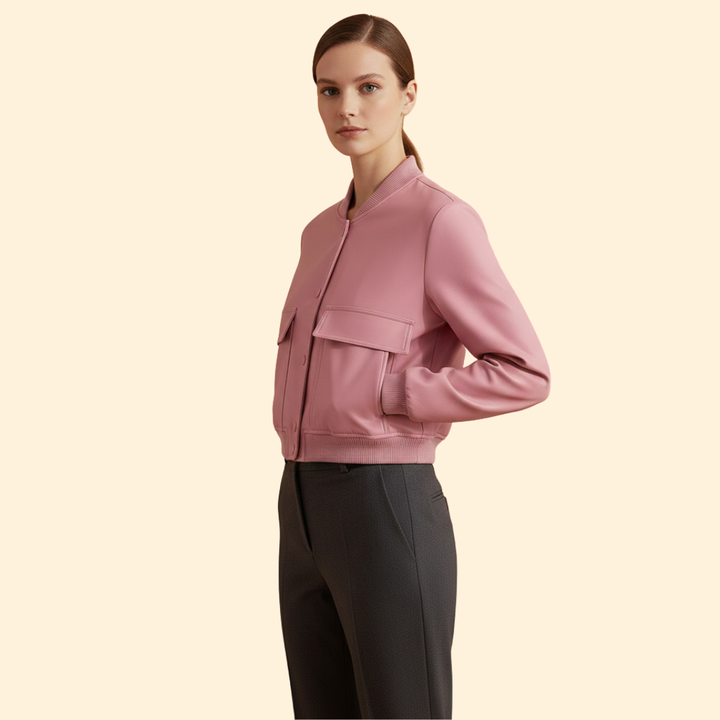 Women’s Bomber Jacket with Ribbed Hem and Pockets