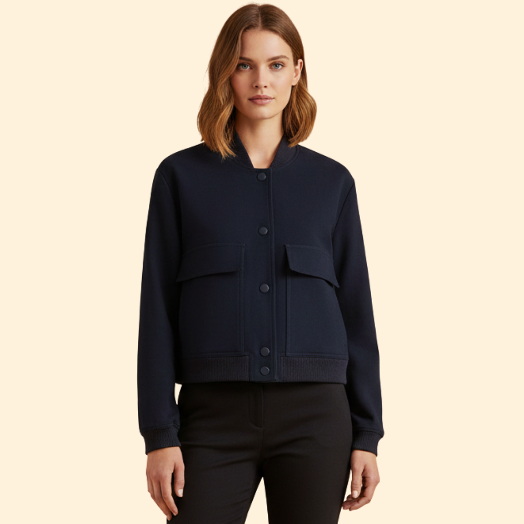 Women’s Bomber Jacket with Ribbed Hem and Pockets