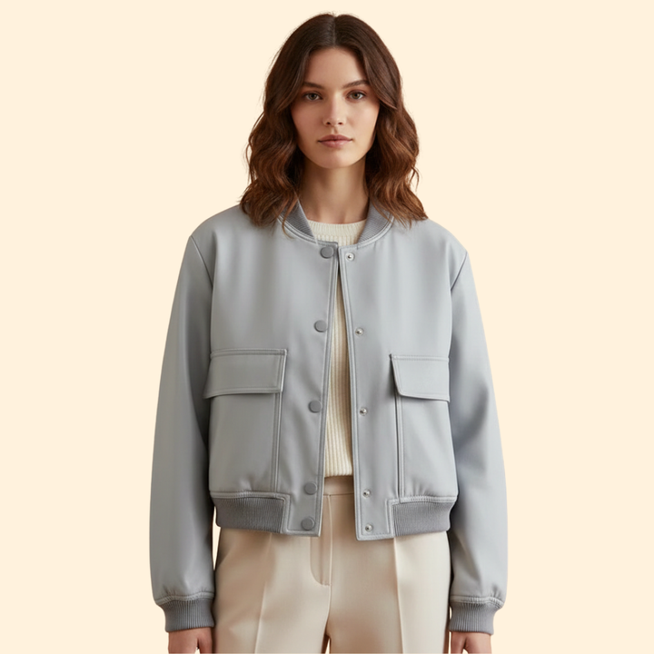 Women’s Bomber Jacket with Ribbed Hem and Pockets