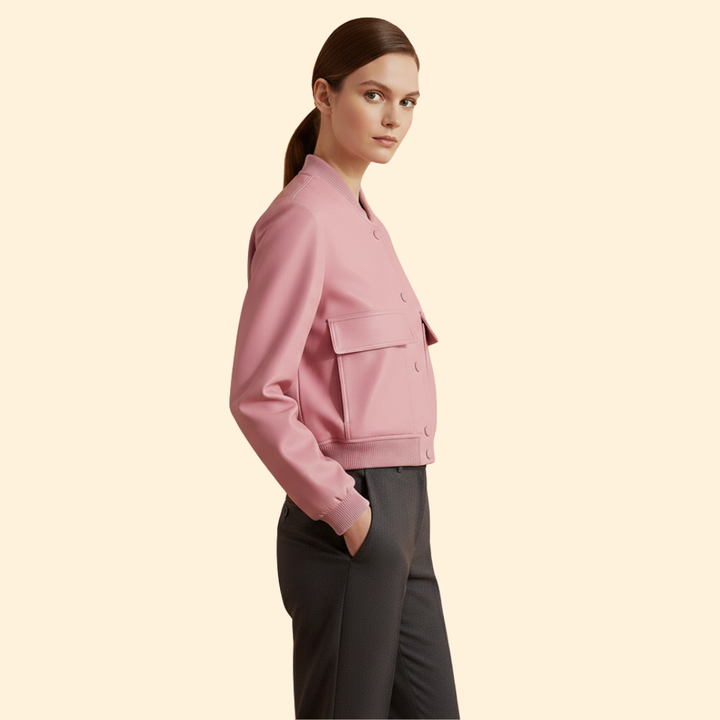 Women’s Bomber Jacket with Ribbed Hem and Pockets