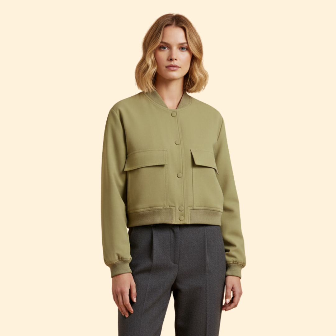 Women’s Bomber Jacket with Ribbed Hem and Pockets