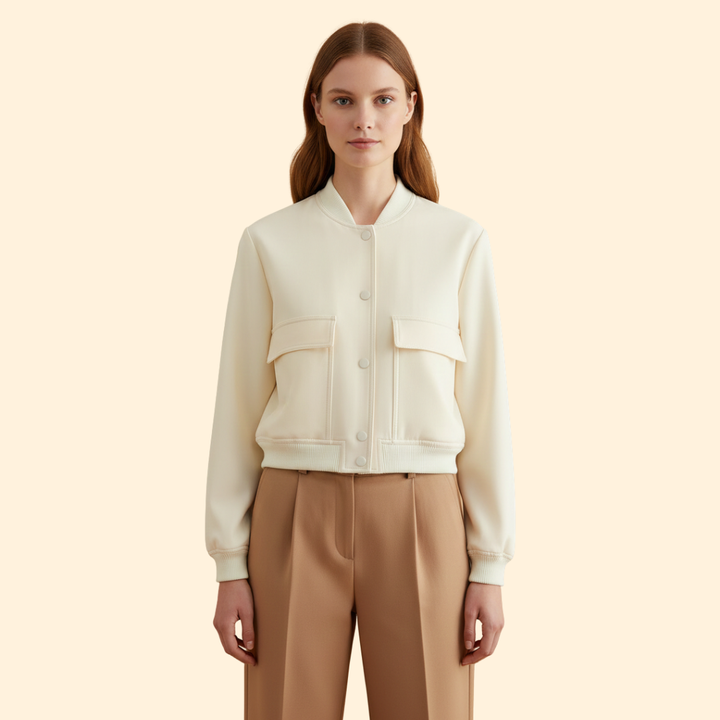 Women’s Bomber Jacket with Ribbed Hem and Pockets
