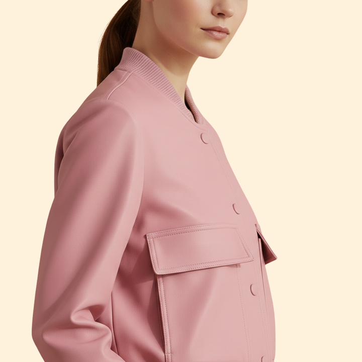 Women’s Bomber Jacket with Ribbed Hem and Pockets