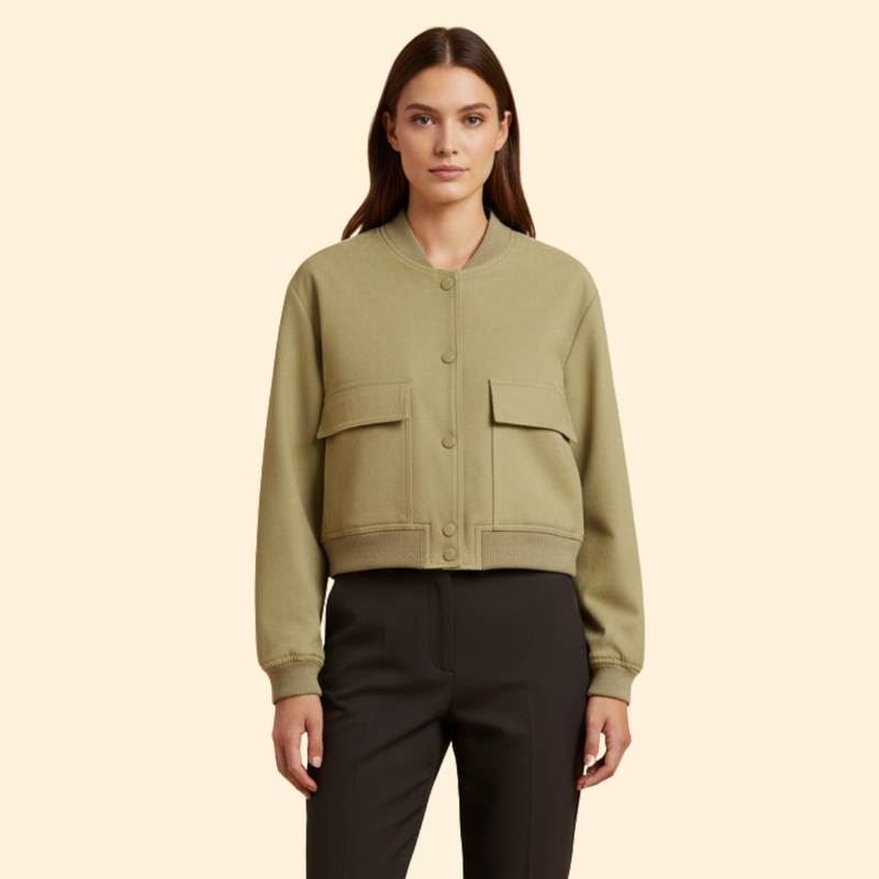 Women’s Bomber Jacket with Chest Flap Pockets