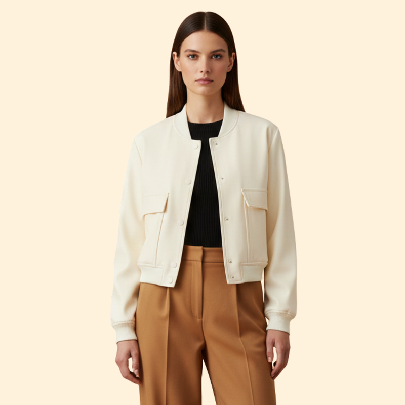 Women’s Bomber Jacket with Chest Flap Pockets