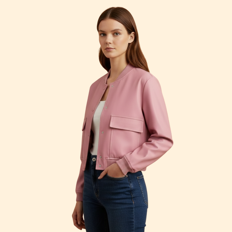Women’s Bomber Jacket with Chest Flap Pockets