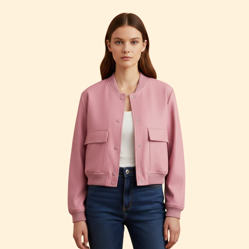 Women’s Bomber Jacket with Chest Flap Pockets
