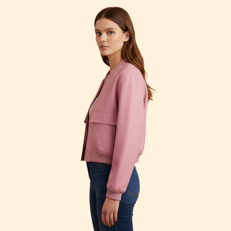 Women’s Bomber Jacket with Chest Flap Pockets